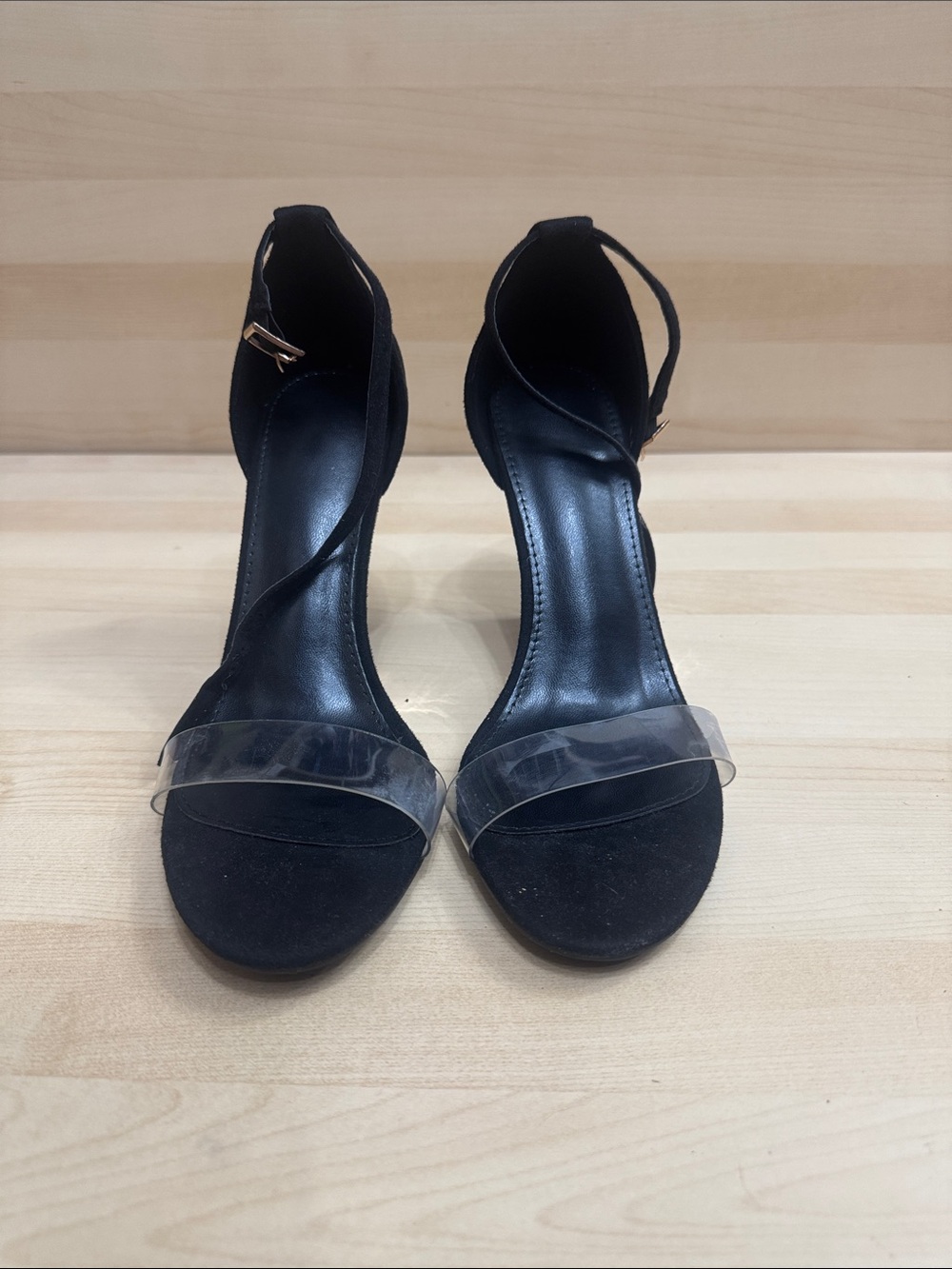Black Ankle-Strap Clear Band Heels - Women